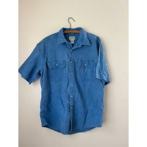L.L. Bean Mens Blue Cotton Button Down Short Sleeve Shirt Work Casual